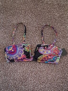 NWT Lauren Ralph Lauren Black Multicolor Bikini Top